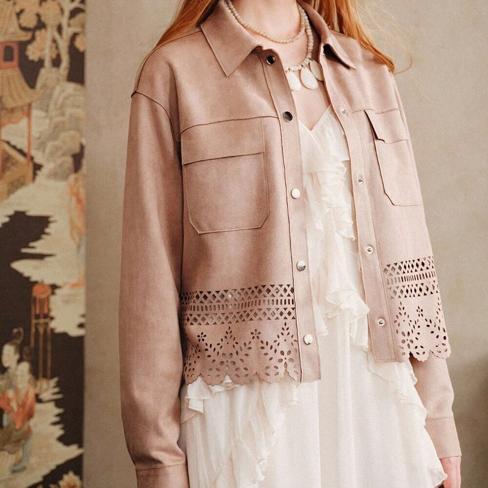 Boho Women's Casual cut off design button down Suede-like Jacket - Picture 4 of 8